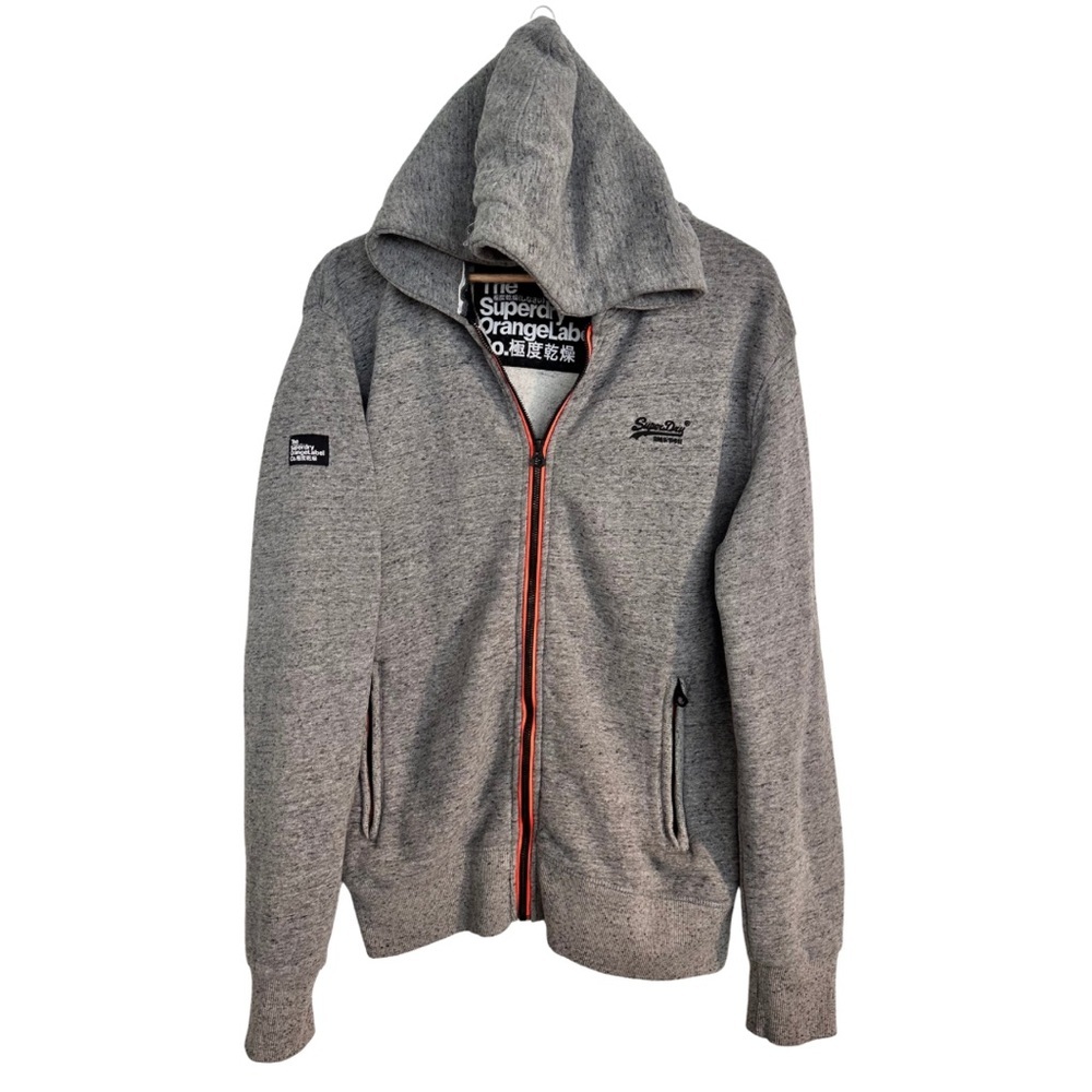The Superdry Orange Label Gray Zip Up Hoodie SZ Medium Casual Streetwear READ